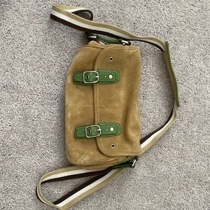 Suede coach shoulder bag